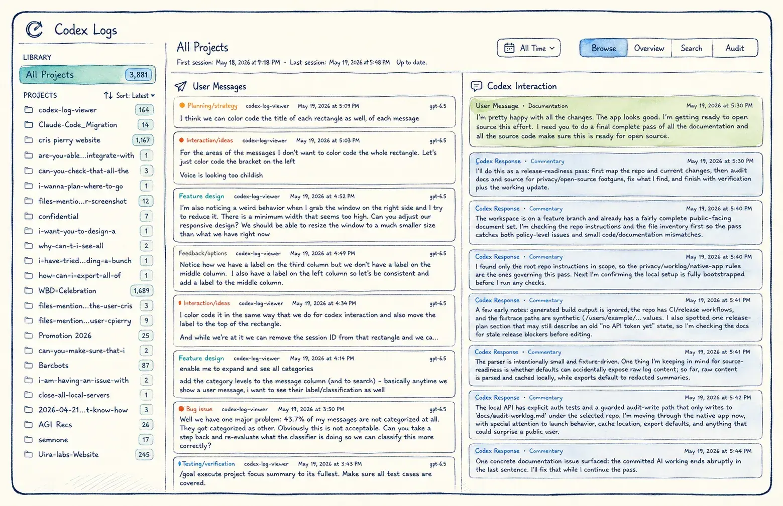 Codex Log Viewer dashboard