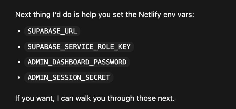 Codex asking me to set Netlify environment variables