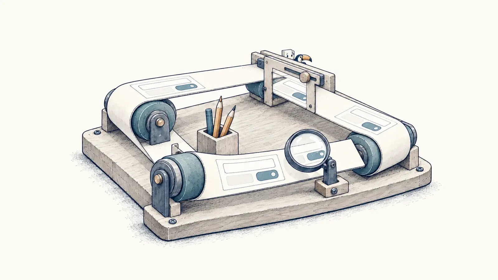 A continuous making loop includes a tool holder, inspection lens and a review gate.